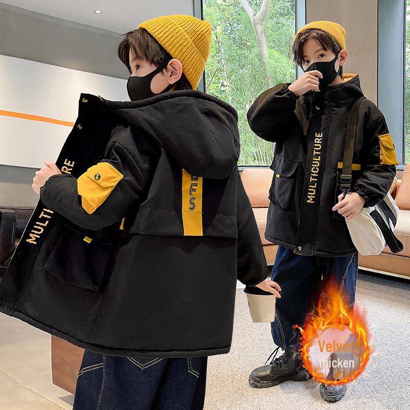 Gesteppte Kapuzenjacke für Jungen – Dicker, warmer, winddichter Mantel für Herbst und Winter 170 cm schwarz von Joom DACH