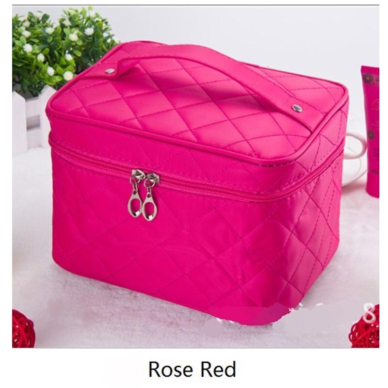 Gesteppte Kosmetiktasche 2021 weibliche professionelle Kosmetiktasche Damen große Kapazität Aufbewahrungshandtasche Reise-Kultur-Make-up-Tasche ML1 rose rot von Joom DACH
