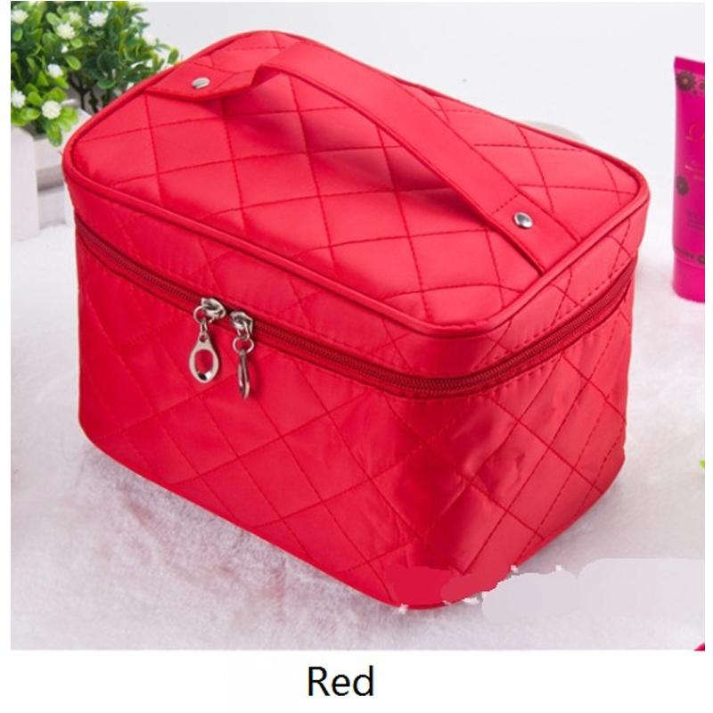 Gesteppte Kosmetiktasche 2021 weibliche professionelle Kosmetiktasche Damen große Kapazität Aufbewahrungshandtasche Reise-Kultur-Make-up-Tasche ML1 rot von Joom DACH