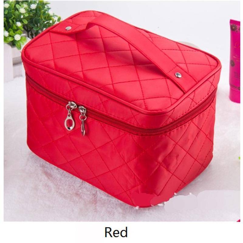 Gesteppte Kosmetiktasche 2021 weibliche professionelle Kosmetiktasche Damen große Kapazität Aufbewahrungshandtasche Reise-Kultur-Make-up-Tasche ML1 rot von Joom DACH