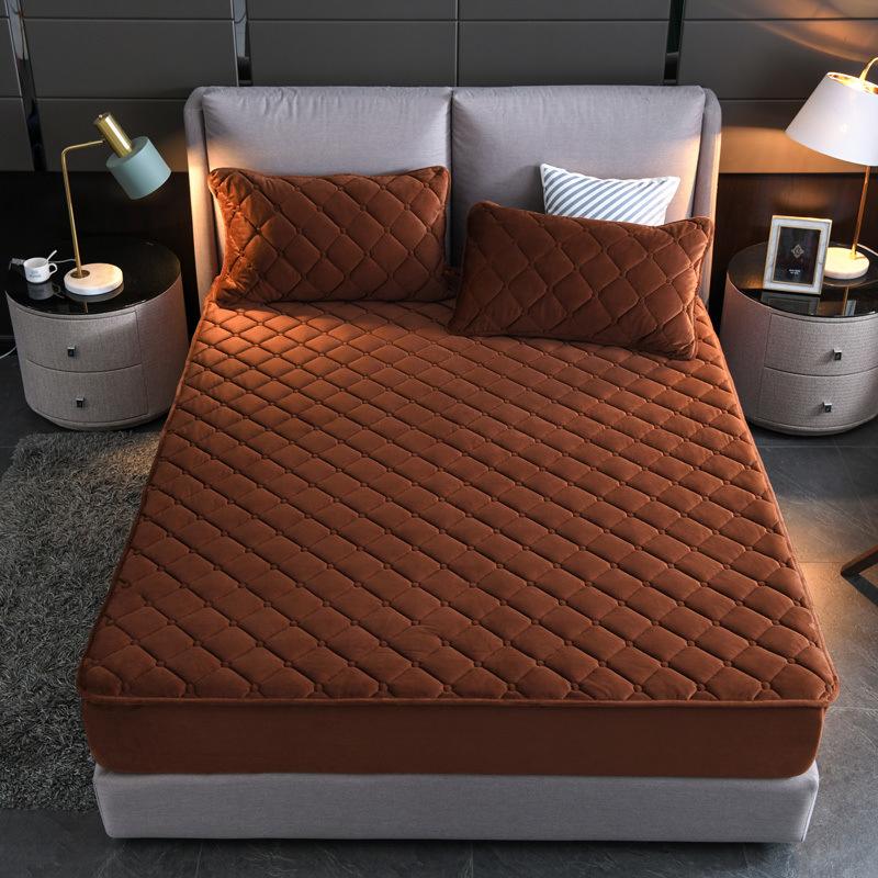 Gesteppter Matratzenbezug aus Flanell, einfarbig, warm, weich, Spannbettlaken, dickes Samtpolster, Schutzbezug ohne Kissenbezug Only 2pcs Pillowcase von Joom DACH