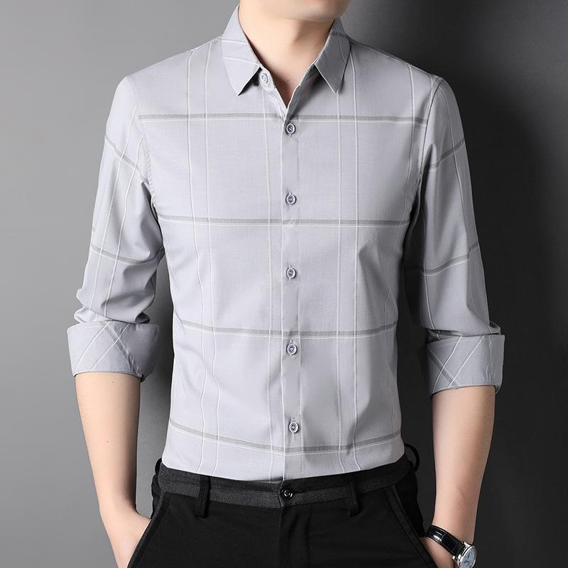 Gestreifte Hemdoberteile für Herren im Frühling, schlicht, leicht, Business-Revers, lange Ärmel, Hemdoberteile für junge und mittlere Männer 3XL von Joom DACH