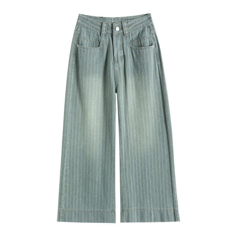 Gestreifte Jeans für Damen im Frühling und Herbst Neues Design Gerades und lockeres Bein, Slim, Hohe Taille, Kleine Schlaghose 2XL von Joom DACH