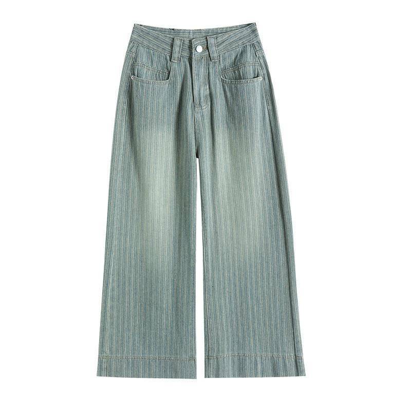 Gestreifte Jeans für Damen im Frühling und Herbst Neues Design Gerades und lockeres Bein, Slim, Hohe Taille, Kleine Schlaghose 2XL von Joom DACH