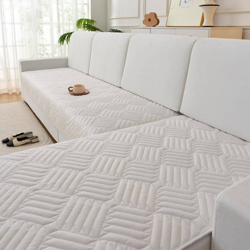 Gestreifte Samt Sofamatte Handtuch L-Form Haustiere Kinder Sofakissen Haustiere Kinder Einfarbig Rutschfester Sofabezug Heim Funda Sofa 70x150cm weiß von Joom DACH