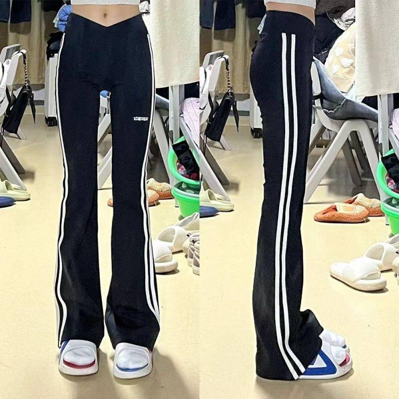 Gestreifte Sport Schlaghosen für Damen im Frühling und Herbst, Hohe Taille Schlank Fallend Boden Lässig Schlank Yoga Hose 2XL schwarz von Joom DACH