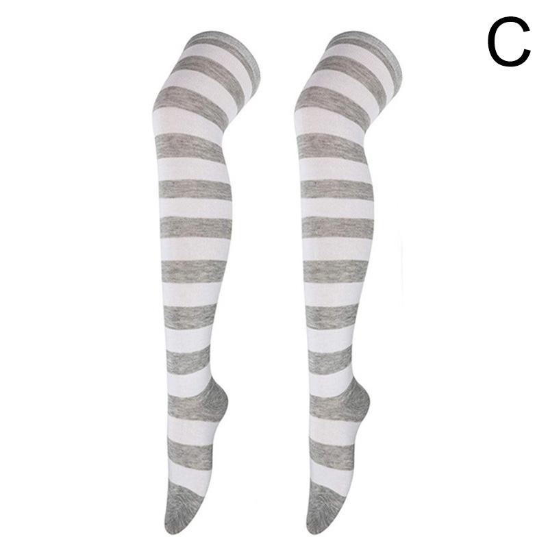 Gestreifte oberschenkelhohe Overknee-Hohe Socken für Frauen, lange Strümpfe, süße Kawaii-Baumwolle, gestrickt, hohe Beinwärmer-Socke von Joom DACH