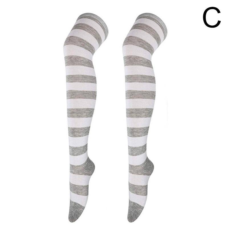 Gestreifte oberschenkelhohe Overknee-Hohe Socken für Frauen, lange Strümpfe, süße Kawaii-Baumwolle, gestrickt, hohe Beinwärmer-Socke von Joom DACH