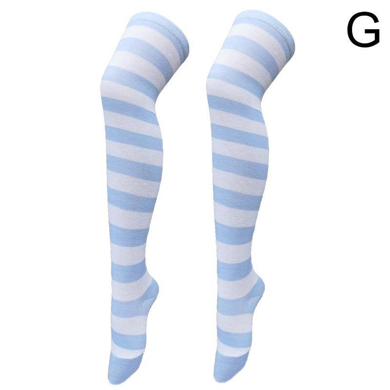Gestreifte oberschenkelhohe Overknee-Hohe Socken für Frauen, lange Strümpfe, süße Kawaii-Baumwolle, gestrickt, hohe Beinwärmer-Socke von Joom DACH