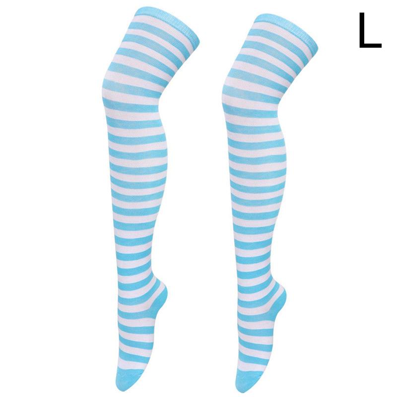 Gestreifte oberschenkelhohe Overknee-Hohe Socken für Frauen, lange Strümpfe, süße Kawaii-Baumwolle, gestrickt, hohe Beinwärmer-Socke von Joom DACH