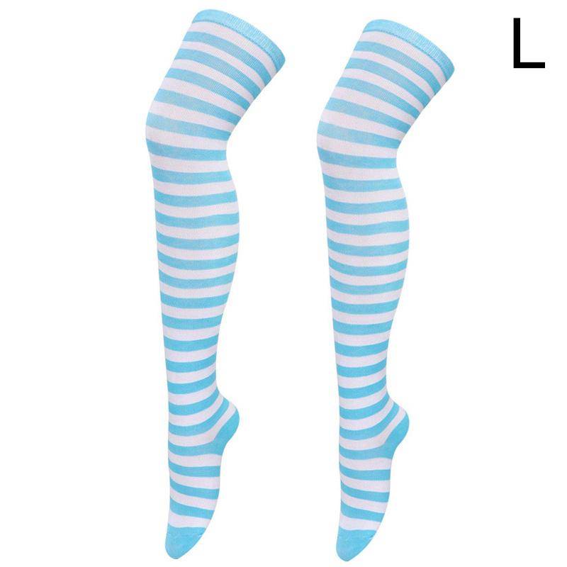 Gestreifte oberschenkelhohe Overknee-Hohe Socken für Frauen, lange Strümpfe, süße Kawaii-Baumwolle, gestrickt, hohe Beinwärmer-Socke von Joom DACH