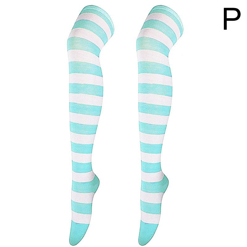 Gestreifte oberschenkelhohe Overknee-Hohe Socken für Frauen, lange Strümpfe, süße Kawaii-Baumwolle, gestrickt, hohe Beinwärmer-Socke von Joom DACH