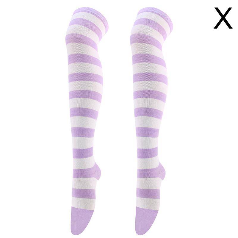 Gestreifte oberschenkelhohe Overknee-Hohe Socken für Frauen, lange Strümpfe, süße Kawaii-Baumwolle, gestrickt, hohe Beinwärmer-Socke von Joom DACH