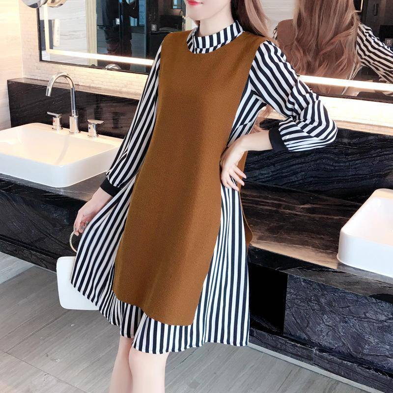 Gestreifter Langarm-Hosenanzug für Damen Lässig Ärmelloser Schal Locker Übergröße Kurzer Rock S von Joom DACH