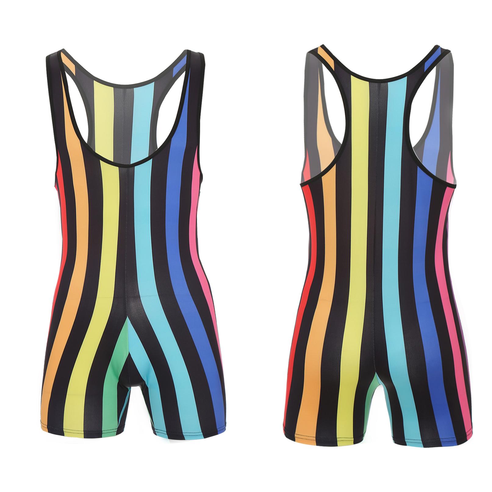 Gestreifter Ringer-Unterhemd für Herren, Boxer-Body, Gewichtheben, dehnbarer Trikot-Shapewear XL schwarz/blau von Joom DACH