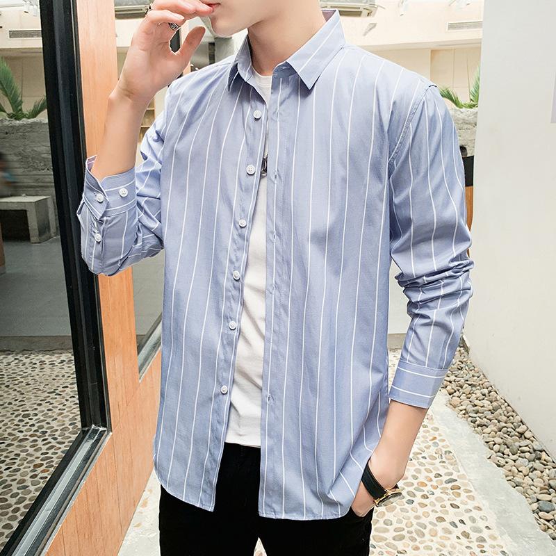 Gestreiftes Freizeithemd Frühling Herbst Herren Business Langarm Jugend Revershemd Koreanische Version Einfaches Hübsches Hemd 5XL von Joom DACH