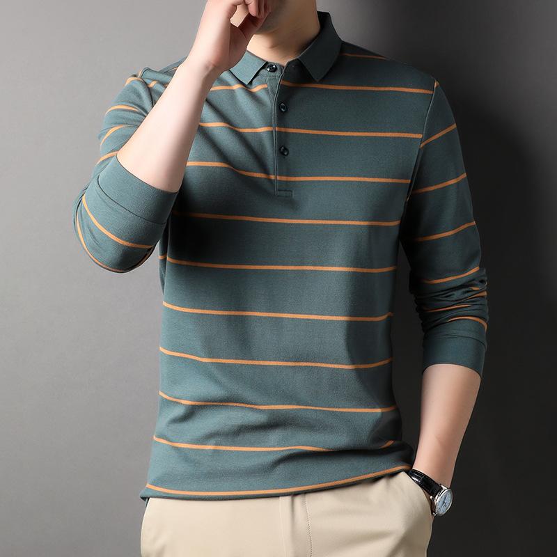Gestreiftes Herren Poloshirt Casual T-Shirt Hochwertiges hautfreundliches T-Shirt Langarmshirt Herren Baumwolle Locker Trendy Herrenbekleidung XXXL von Joom DACH