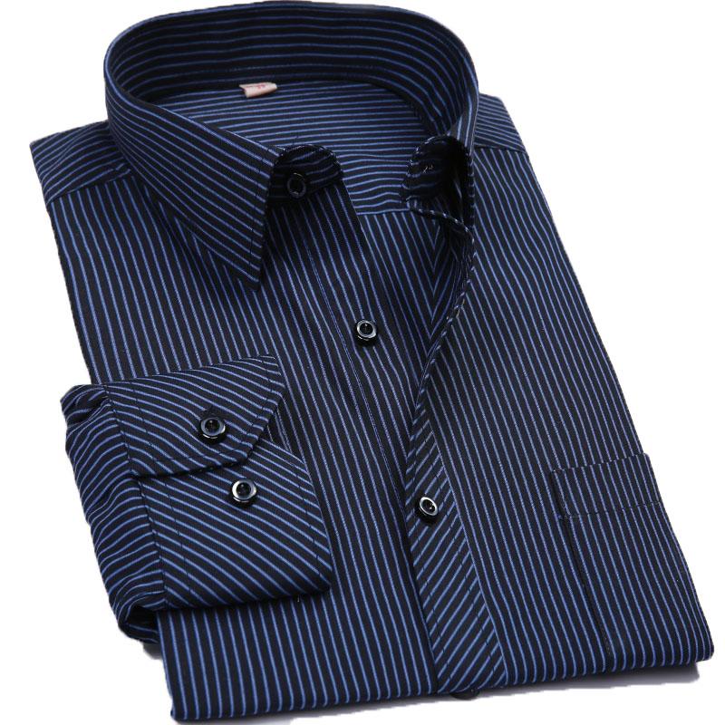 Gestreiftes Herrenhemd, langärmelig, normale Passform, klassisches Herren-Freizeithemd mit Vordertasche 40 von Joom DACH