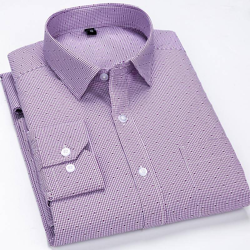 Gestreiftes Herrenhemd, langärmelig, normale Passform, klassisches Herren-Freizeithemd mit Vordertasche 43 von Joom DACH