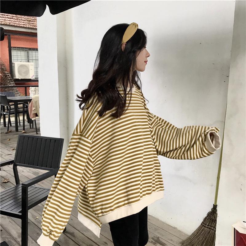 Gestreiftes Sweatshirt für Damen – 2025 Langarmpullover im lockeren Schnitt im koreanischen Stil für Frühling und Herbst XL gelb von Joom DACH