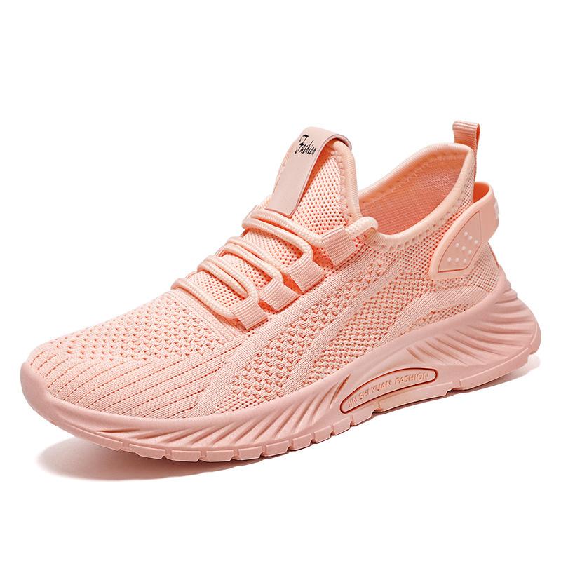 Gestrickte Damen-Sneaker, leichte, schnürbare Low-Top-Lauf- und Tennisschuhe, atmungsaktive Fitness-Trainingsschuhe 39 rosa von Joom DACH