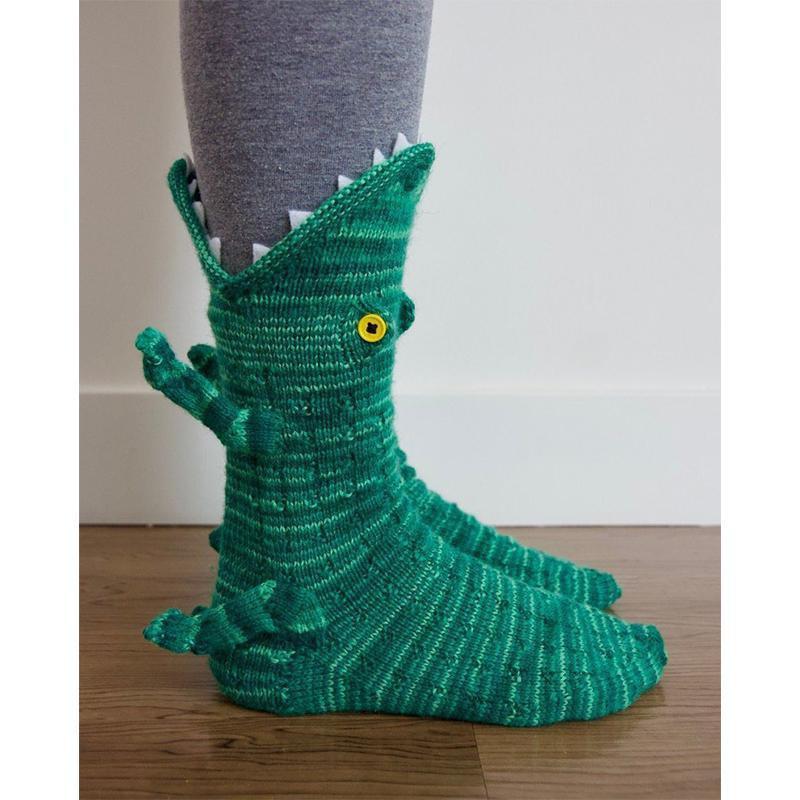 Gestrickte Krokodilsocken, strickende Unisex-Socken, lustige Neuheitssocken, gestrickte Tiersocken, Bodensocken, warme Wintersocken für Damen und Herren, Weihnachtsgeschenk crocodile von Joom DACH