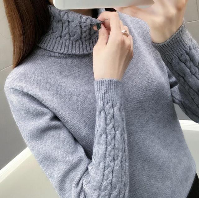 Gestrickte Pullover Frauen Herbst Winter Koreanische Rollkragen Langarm Pullover Weibliche rosa Strickwaren L graue von Joom DACH
