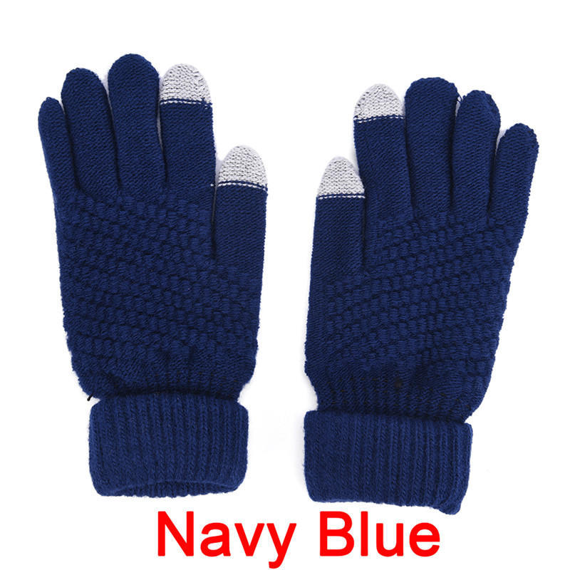 Gestrickte warme Wollhandschuhe für den Winter, Touchscreen-Handschuhe, Herren- und Damen-Winterhandschuhe navy blau von Joom DACH