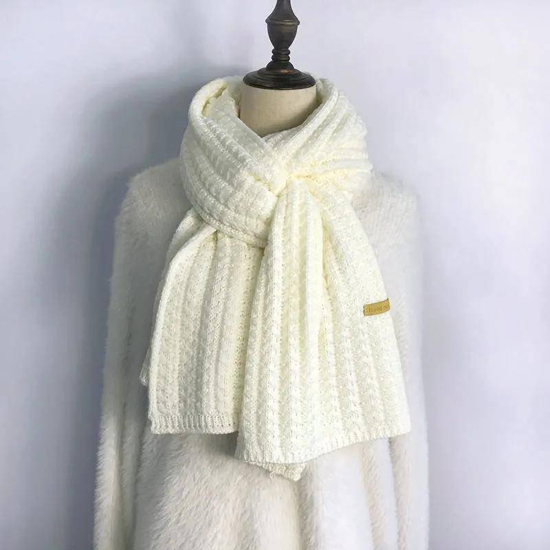 Gestrickter Schal für Herren, reiner Wollschal, dick, warm, lang, gestrickter Schal, Lätzchen weiß von Joom DACH