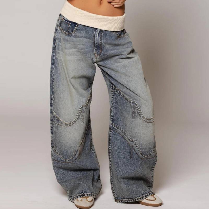 Gewaschene Distressed Blaue Jeans für Damen Gerades Lockeres Design Freizeitjeans L schwarz von Joom DACH