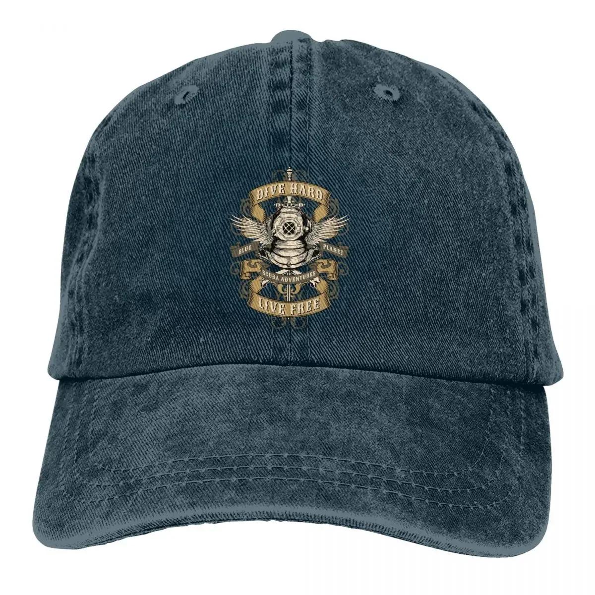 Gewaschene Herren-Baseballkappe „Dive Hard Live Free Die Hard Diver“, Trucker-Snapback-Cowboykappen, Dad-Mütze, Tauch- und Taucher-Golfhüte Adjustable von Joom DACH