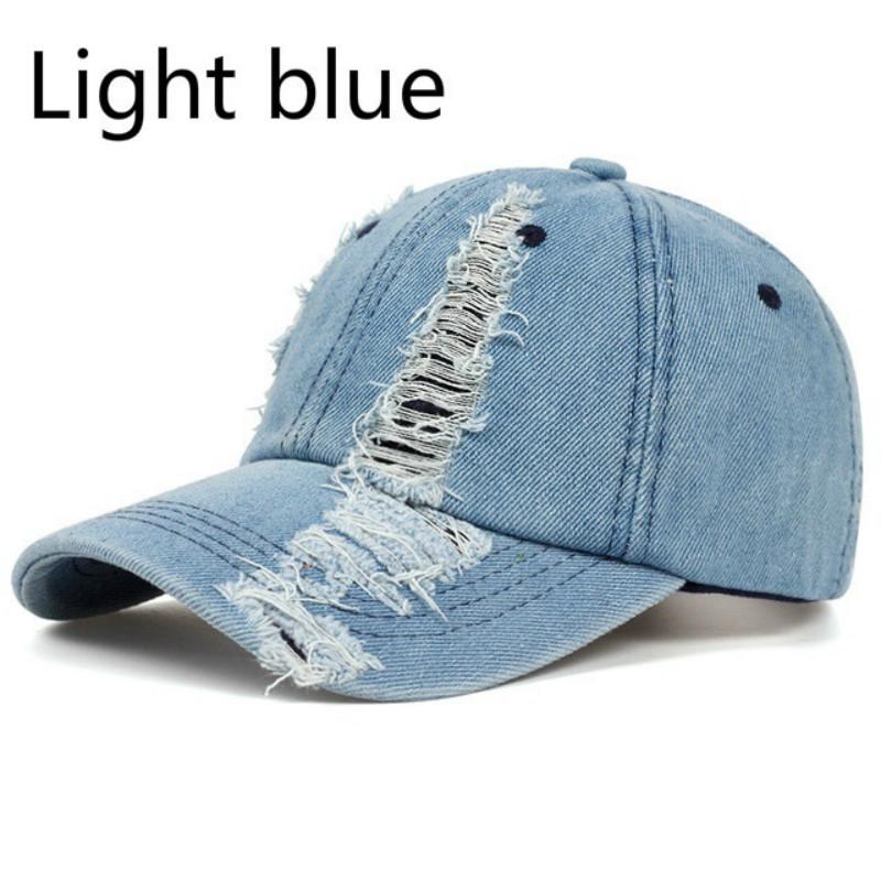 Gewaschene Kappe, Damen-Sommer-Snapback-Hip-Hop-Mütze, Herren-Baseballmützen aus Baumwolle hellblaue von Joom DACH