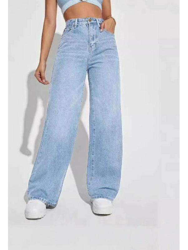Gewaschene Retro Straight Leg Loose Jeans für Damen - Lässige Vielseitige Mode Lange Hose L hellblaue von Joom DACH