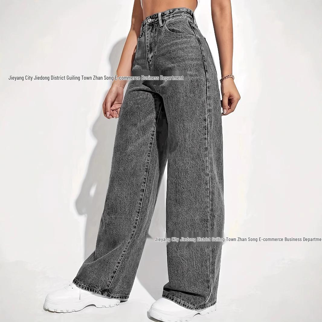 Gewaschene Retro Straight Leg Loose Jeans für Damen - Lässige Vielseitige Mode Lange Hose M graue von Joom DACH