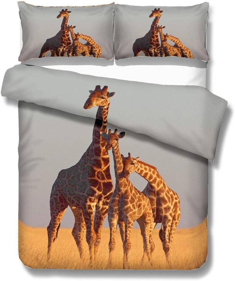 Giraffen Paare Liebende Dating Bettbezug-Sets - Giraffen Ballon bei Sonnenuntergang Bettwäsche-Set mit Reißverschluss für Kinder und Erwachsene 220x240cm von Joom DACH