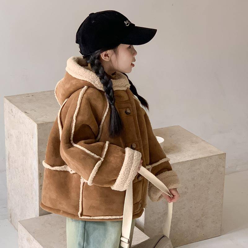 Mädchen Fleece Kapuzenfell Einteiler und Verdickte Modische Warme Party Baumwolljacke für 1-10 Jahre 150cm braun von Joom DACH