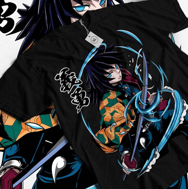 Giyu Tomioka T-Shirt Demon Slayer Kimetsu No Yaiba Mädchen Horror Anime Geschenk Shirt S von Joom DACH