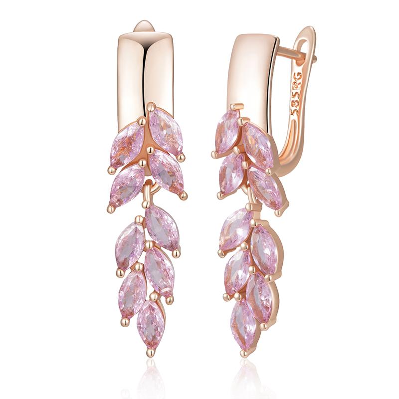Glänzend Rosa Natürlicher Zirkon Lange Hängeohrringe Für Frauen Roségoldfarbe Braut Hochzeitsschmuck Ohrring von Joom DACH