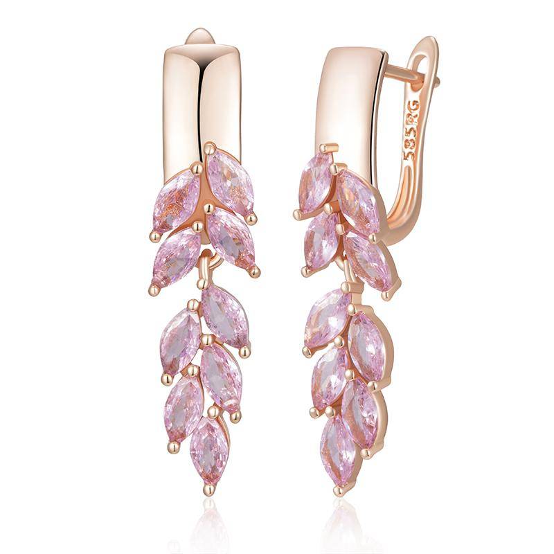 Glänzend Rosa Natürlicher Zirkon Lange Hängeohrringe Für Frauen Roségoldfarbe Braut Hochzeitsschmuck Ohrring von Joom DACH