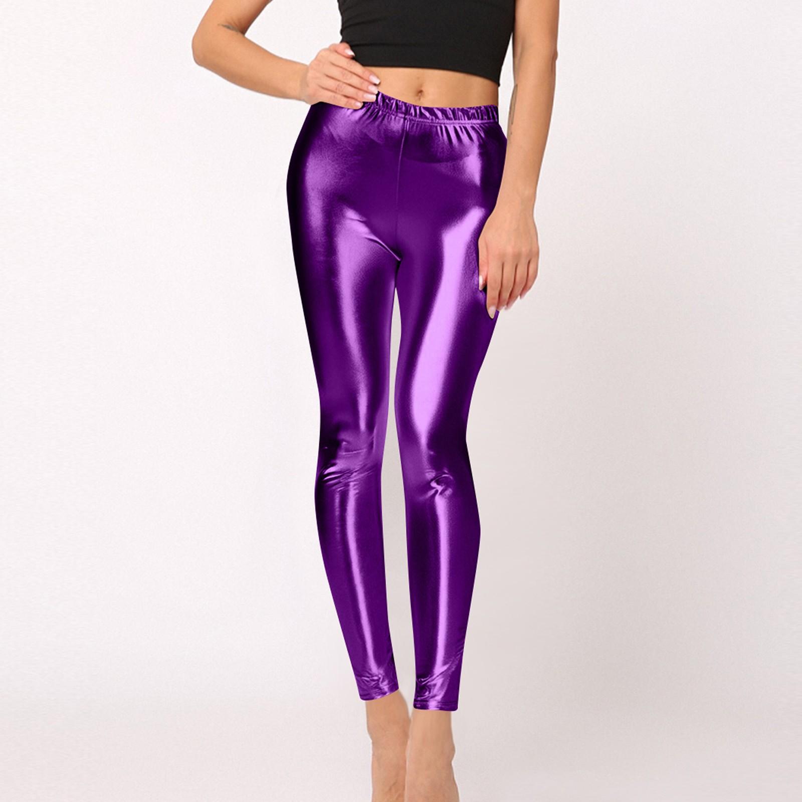 Glänzende, hoch taillierte, eng anliegende Leggings für Damen, modische Neunviertelhose mit elastischer Taille und kleinen Beinen XXL violett von Joom DACH