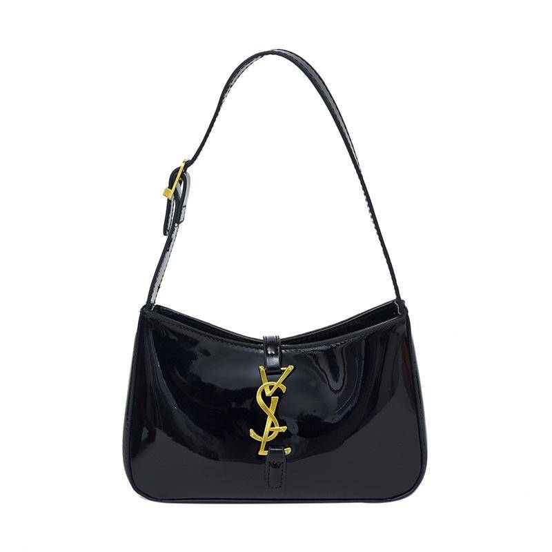 Glänzende Achseltasche PU-Ledermaterial Vielseitige Pendler-Umhängetasche für Damen Weicher horizontaler rechteckiger Stil (Schwarz) von Joom DACH