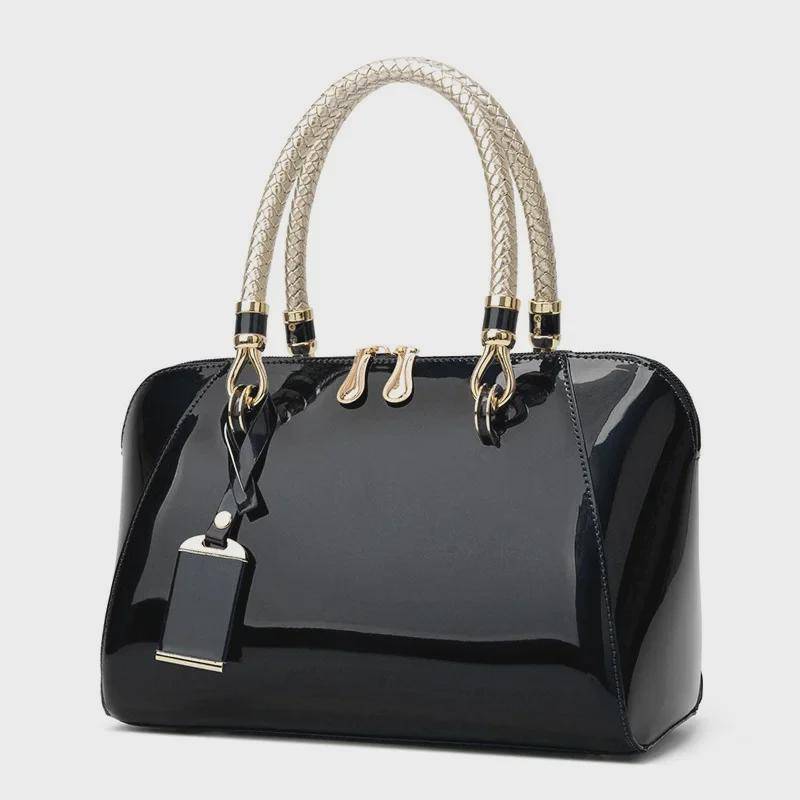 Glänzende Brauttaschen: Europäische und amerikanische All-Match-Handtaschen aus Lackleder – strukturierte Umhängetaschen für Damen von Joom DACH