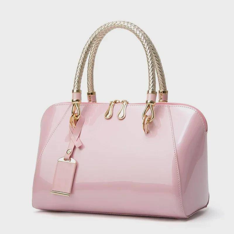 Glänzende Brauttaschen: Europäische und amerikanische All-Match-Handtaschen aus Lackleder – strukturierte Umhängetaschen für Damen von Joom DACH