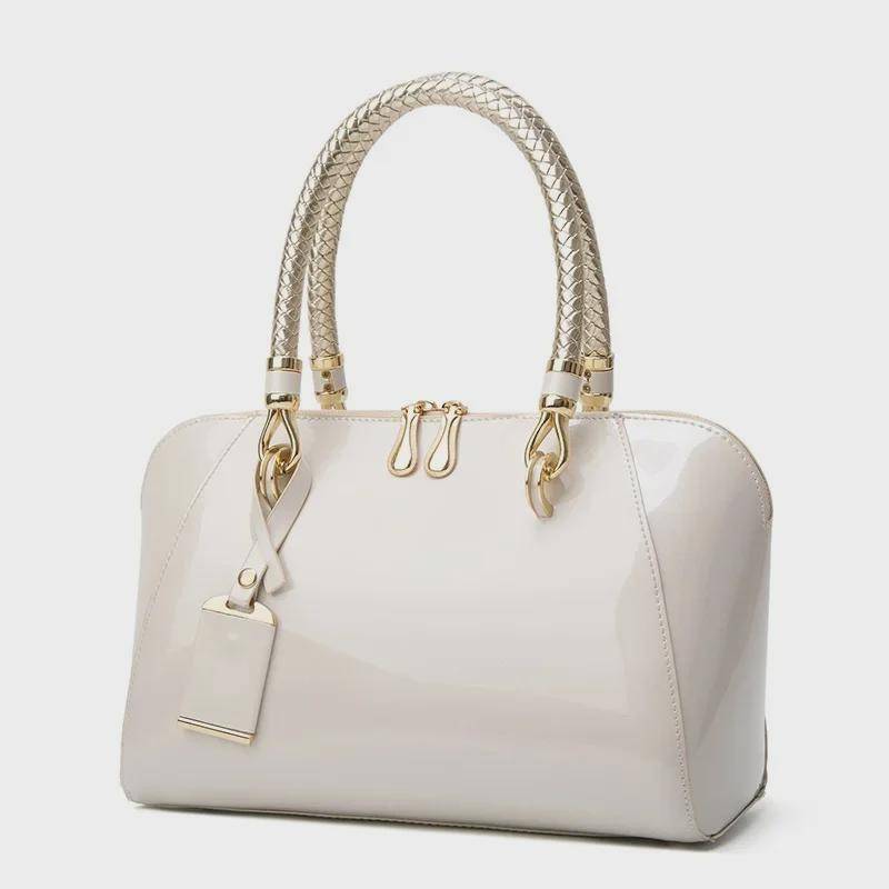 Glänzende Brauttaschen: Europäische und amerikanische All-Match-Handtaschen aus Lackleder – strukturierte Umhängetaschen für Damen weiß von Joom DACH