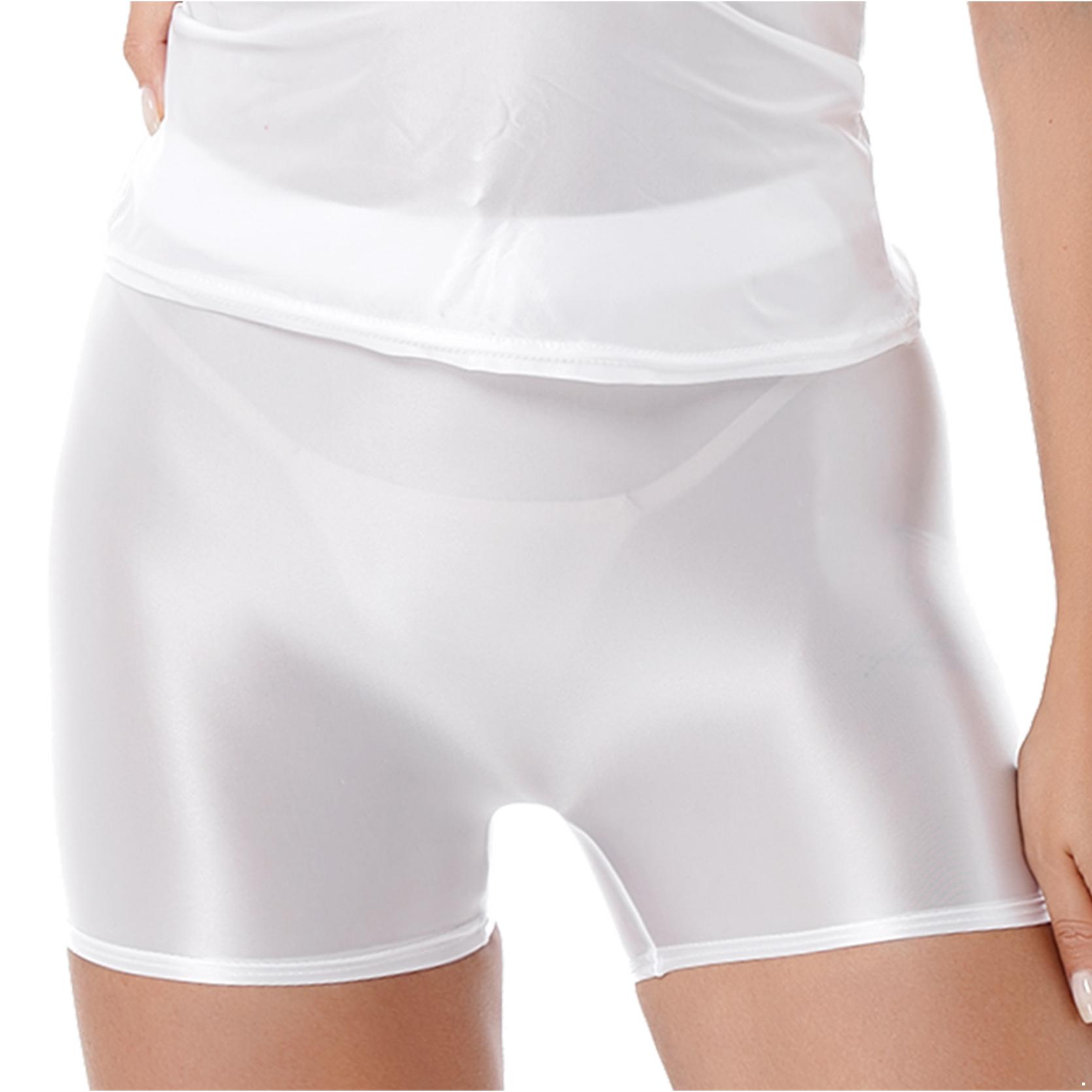 Glänzende Damen-Shorts mit mittlerer Taille, elastischer Bund, kurze Leggings, Yoga, Sportbekleidung, Bademode, Nachtwäsche XL weiß von Joom DACH