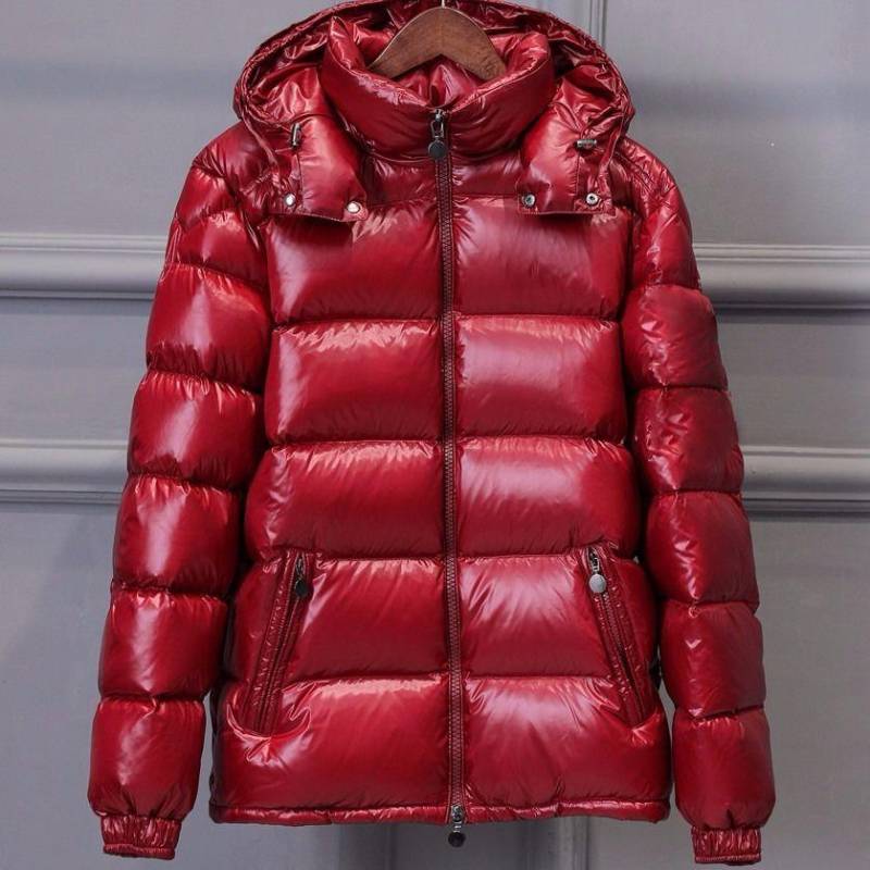 Glänzende Daunenjacke für Herren mit dicker und warmer weißer Entendaunenjacke und abnehmbarer Kappe M bordeaux von Joom DACH