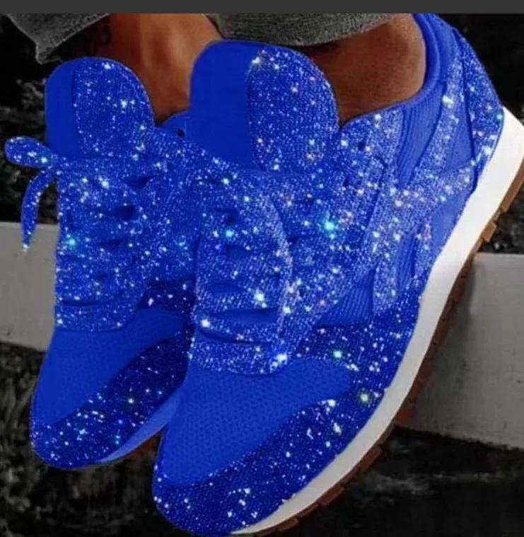 Glänzende Glitzer Sportschuhe atmungsaktiv Bling Casual Sneakers Damen Frühling Sommer Damen rot blau Komfort Schnürlaufschuhe 40 blau von Joom DACH