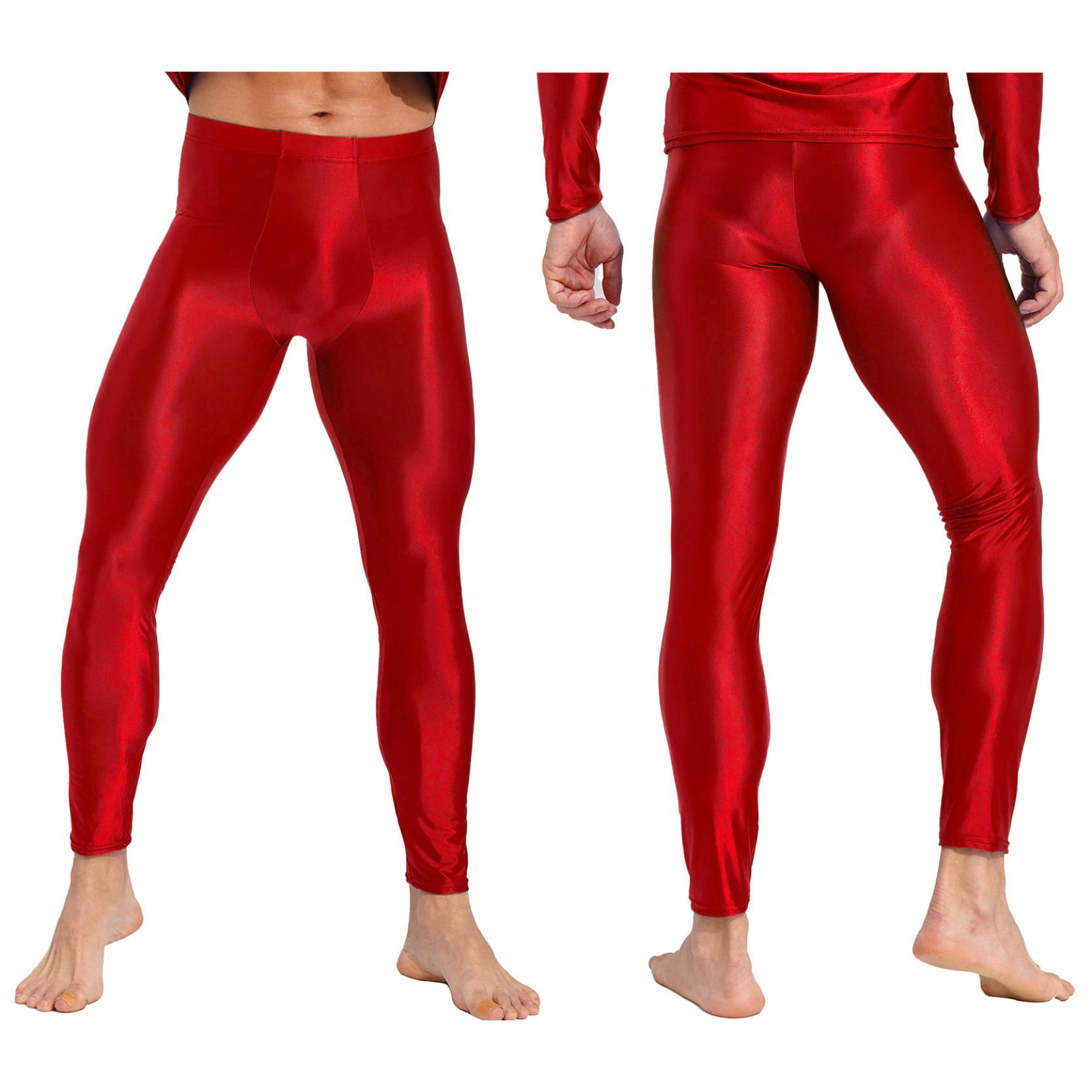 Glänzende Herren-Leggings mit elastischem Bund, schmale Hose für Yoga, Training, Laufen, Fitnessstudio, Fitness, Workout L bordeaux von Joom DACH