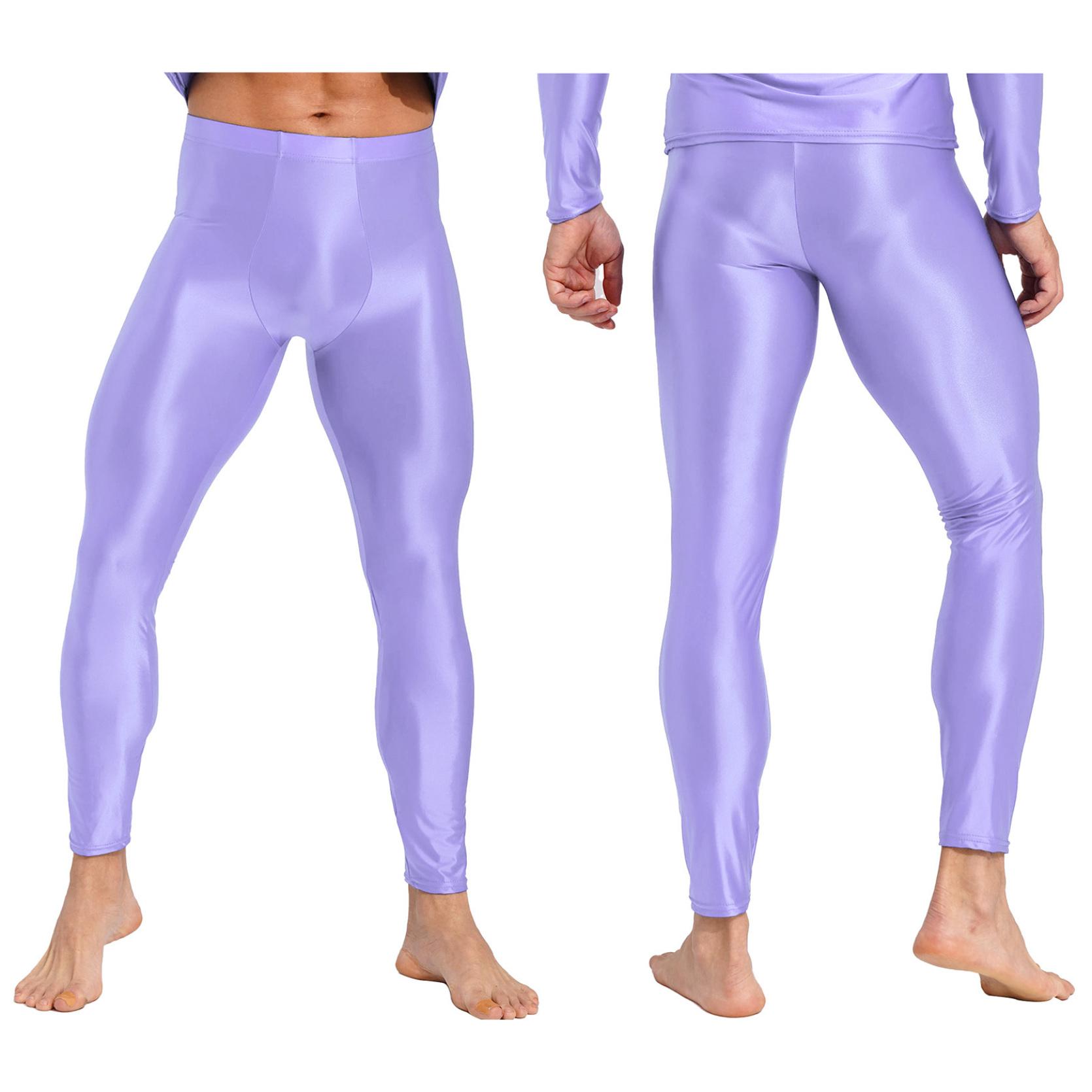 Glänzende Herren-Leggings mit elastischem Bund, schmale Hose für Yoga, Training, Laufen, Fitnessstudio, Fitness, Workout L licht lila von Joom DACH