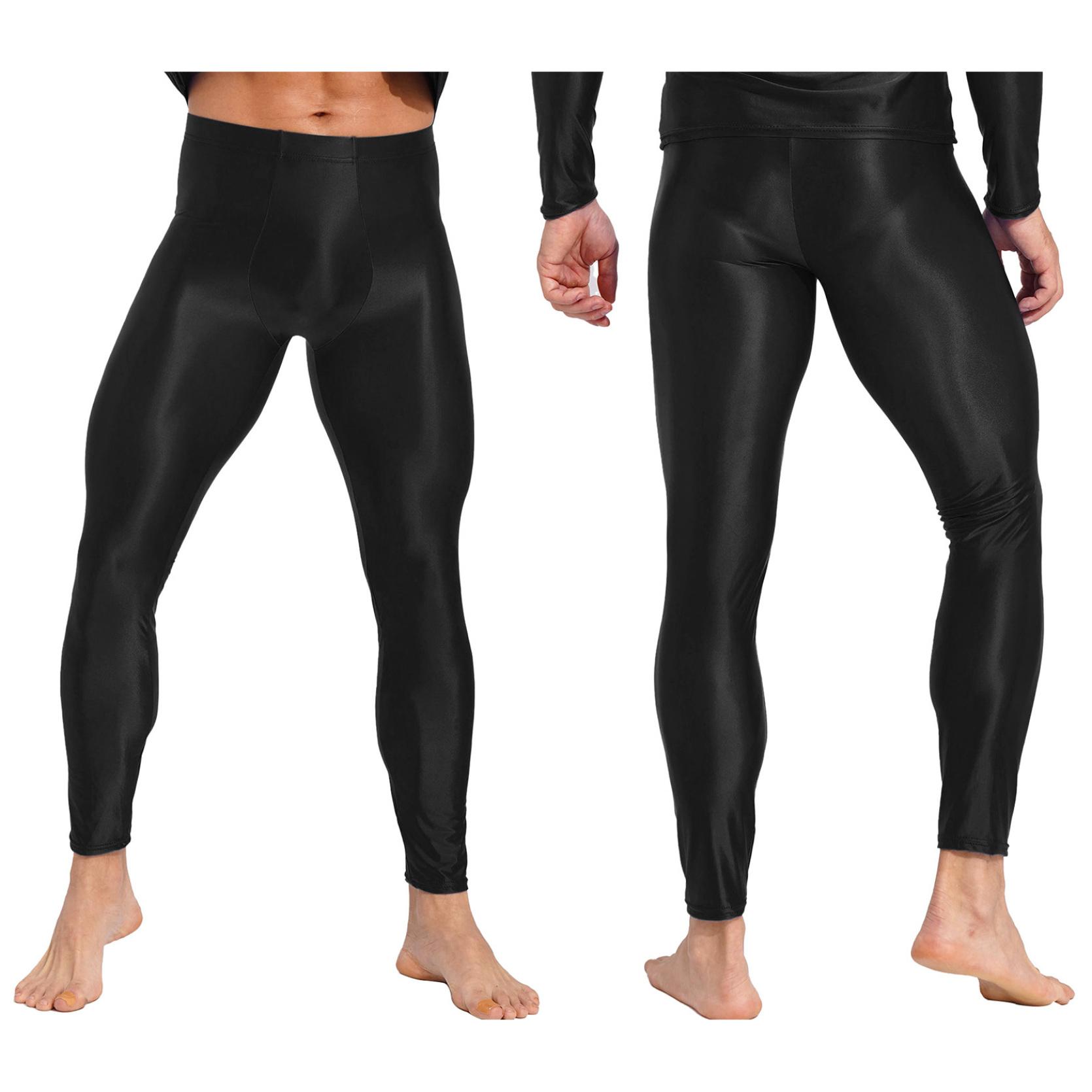 Glänzende Herren-Leggings mit elastischem Bund, schmale Hose für Yoga, Training, Laufen, Fitnessstudio, Fitness, Workout XXL schwarz von Joom DACH